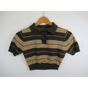 FB County Charlie Brown Cropped Polo Sweater Women Small Brown Crop Top